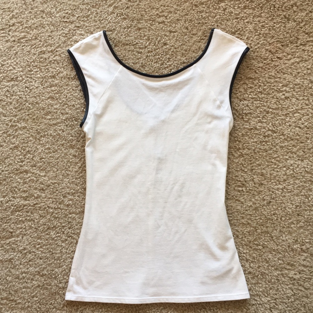 Express White top with black faux leather piping